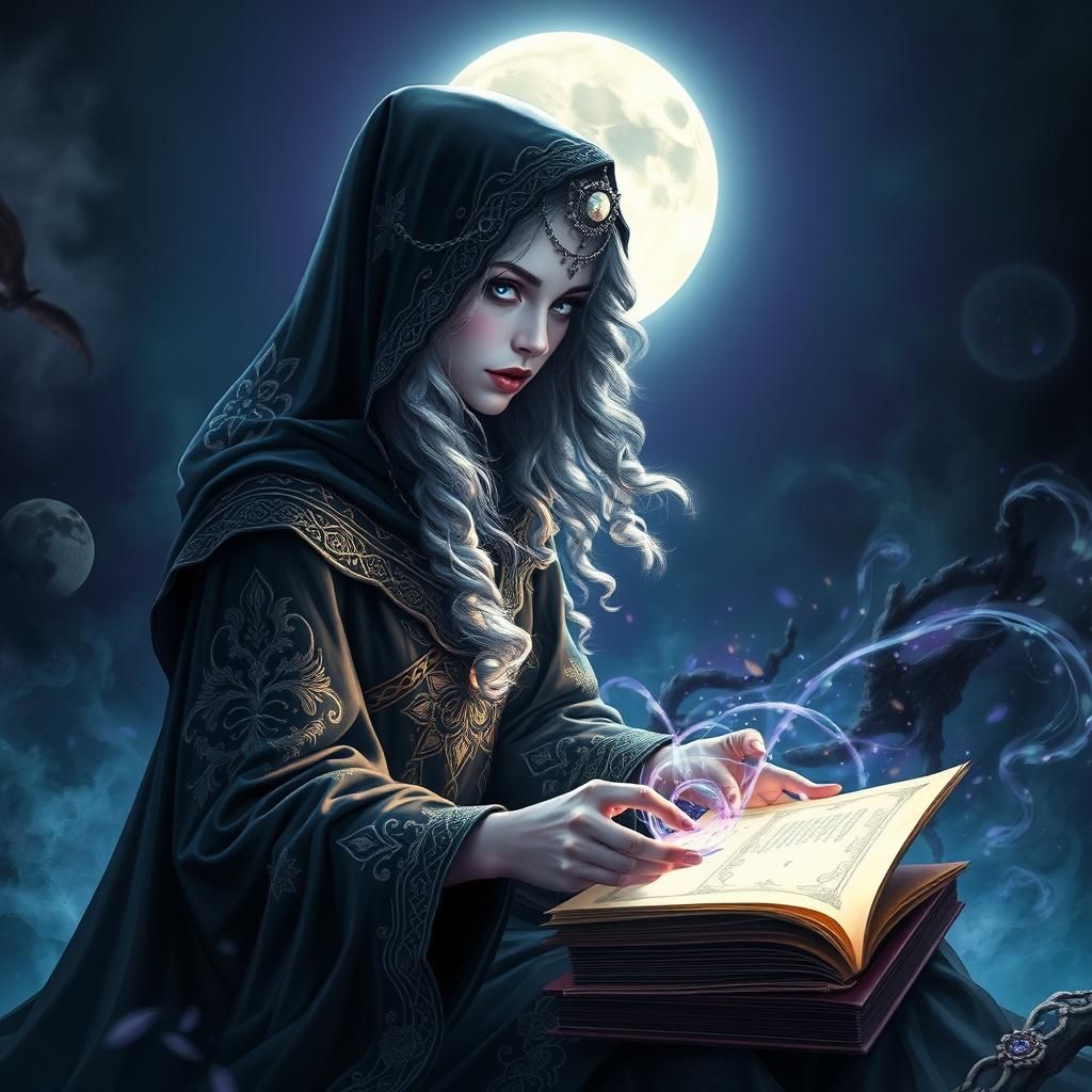 Mystical Witch Conjuring Spells Under the Moon