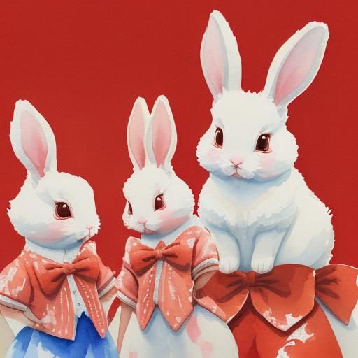 Cute Bunnies and Bows Pattern in Gouache Style