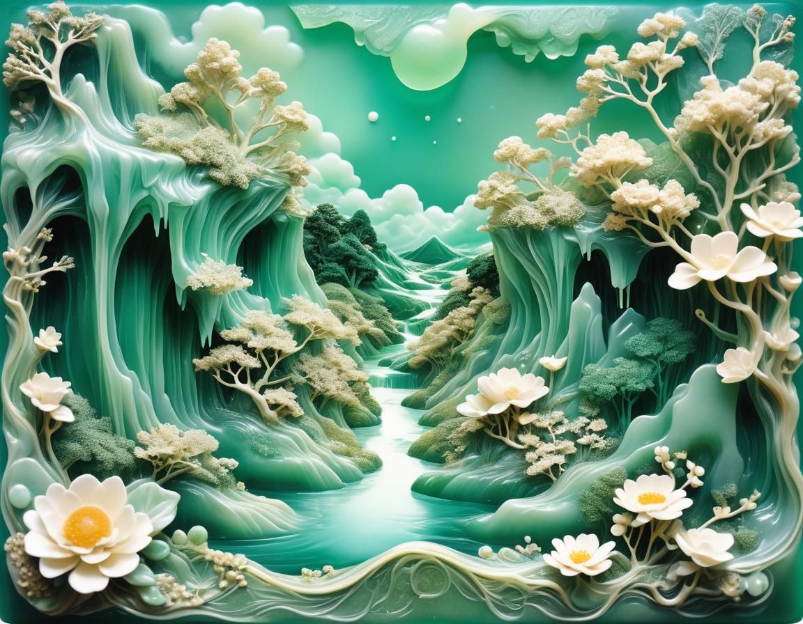 Jade Kappa in Dreamscape: Embossed Illustration