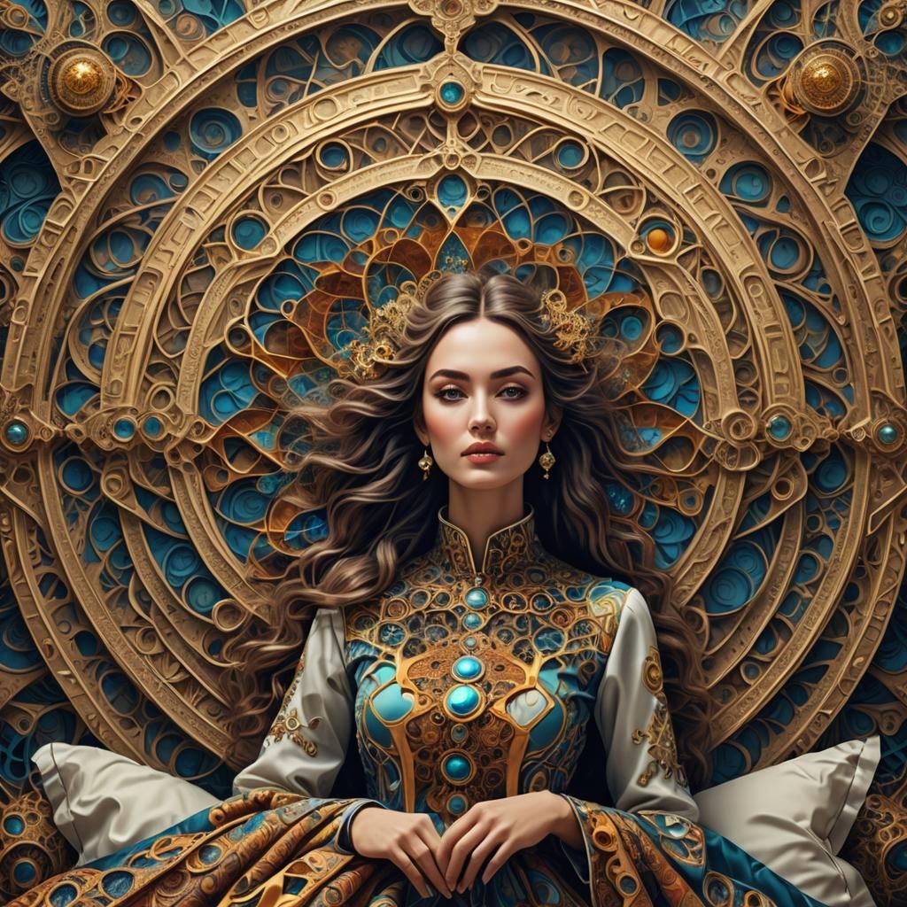 Woman in Fractal Dreamscape: Surreal Hyperrealistic Portrait