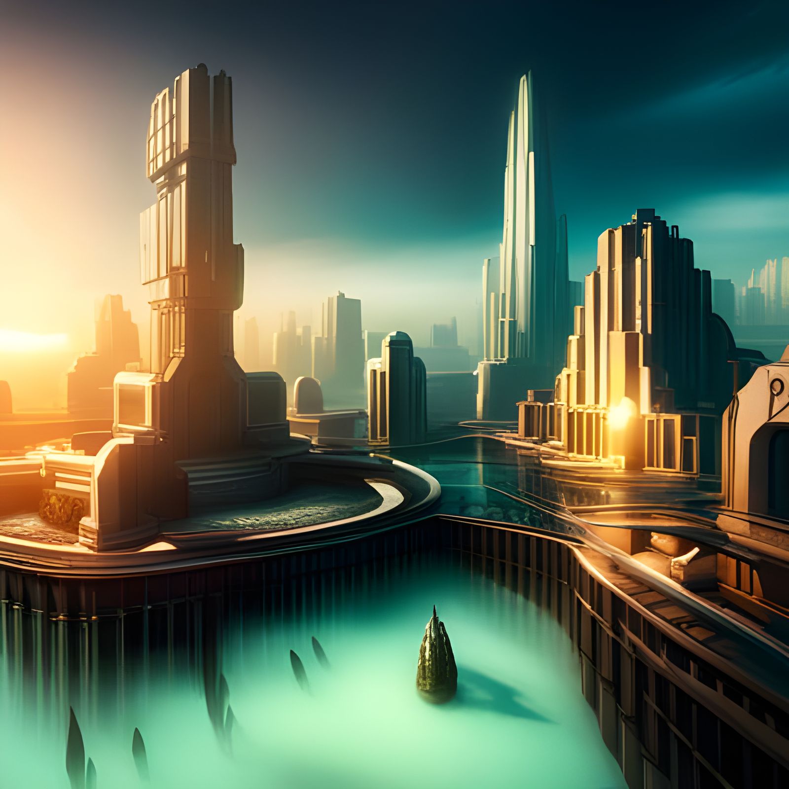 Futuristic Underwater City in 3D Game Style