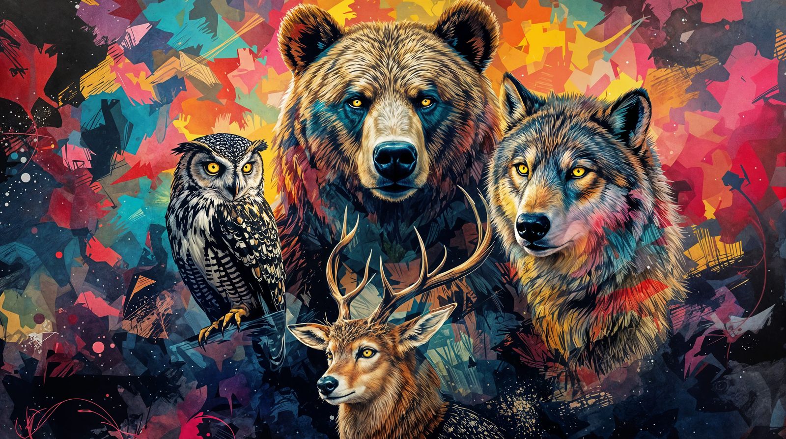 Majestic Wild Creatures Unite in Vibrant Harmony