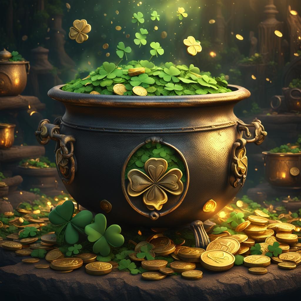 Lucky Cauldron Overflowing with Gold Coins