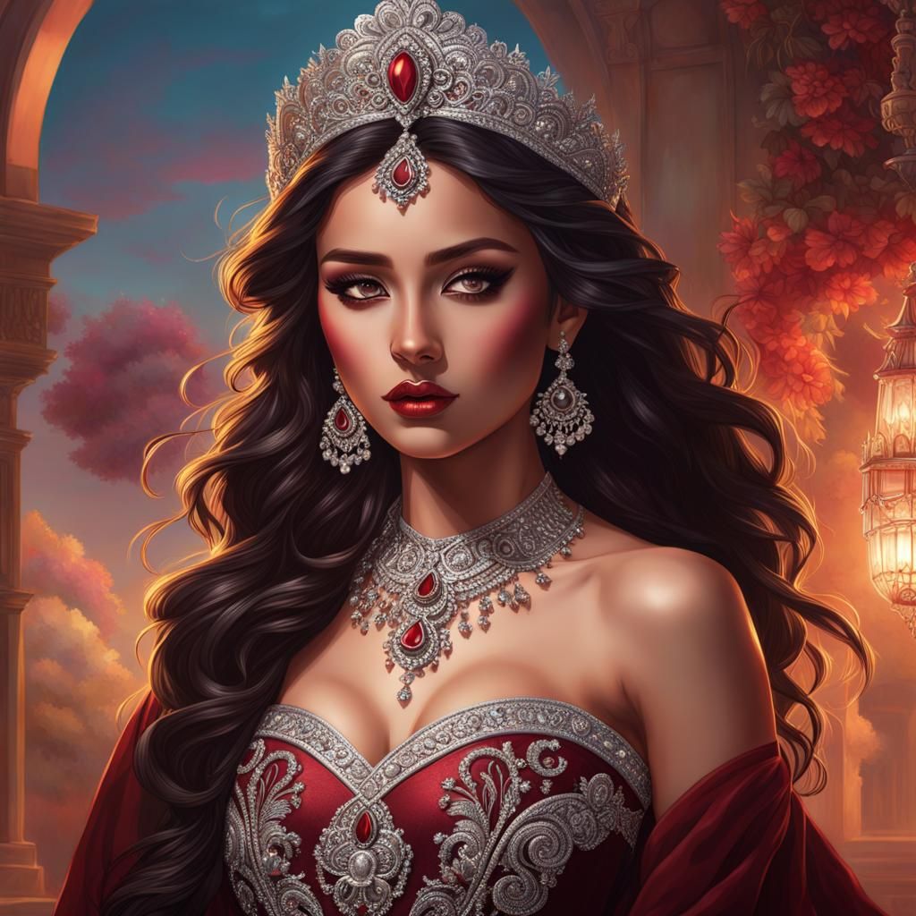 Teen in Red Gown: Comic Book Art Portrait