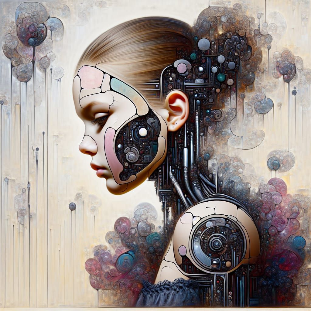 Emotional Cyborg Girl in Surrealist Expressionism