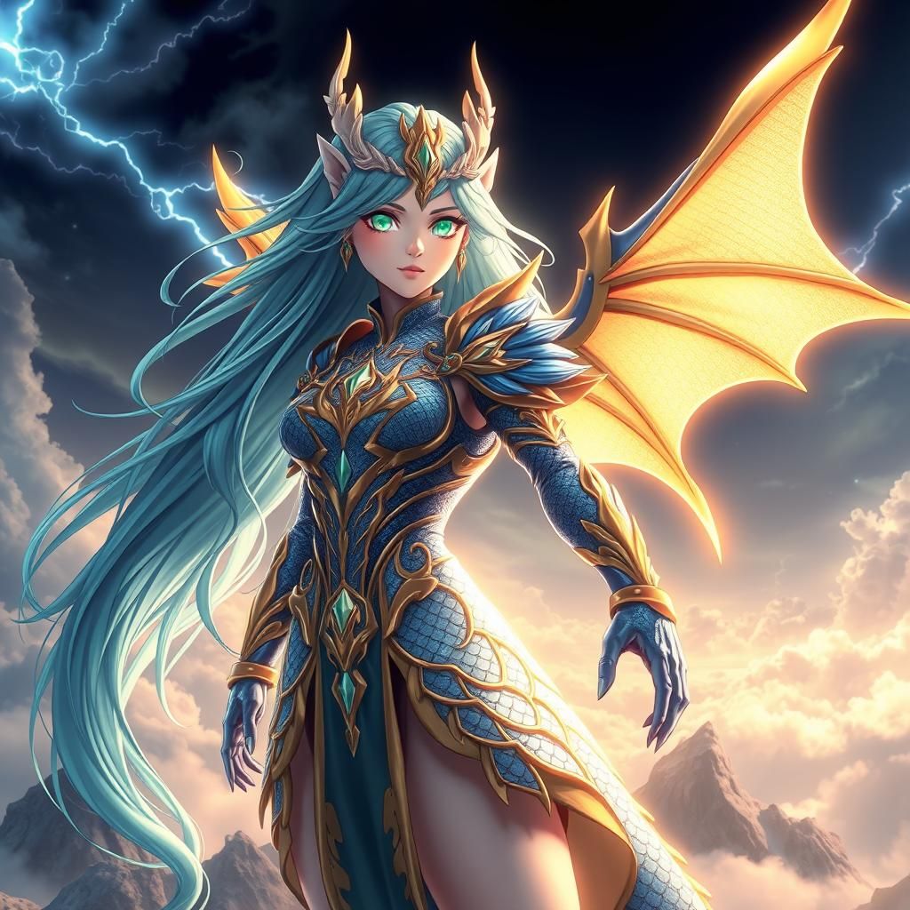 Dragon-Themed Anime Woman in 4K Digital Art