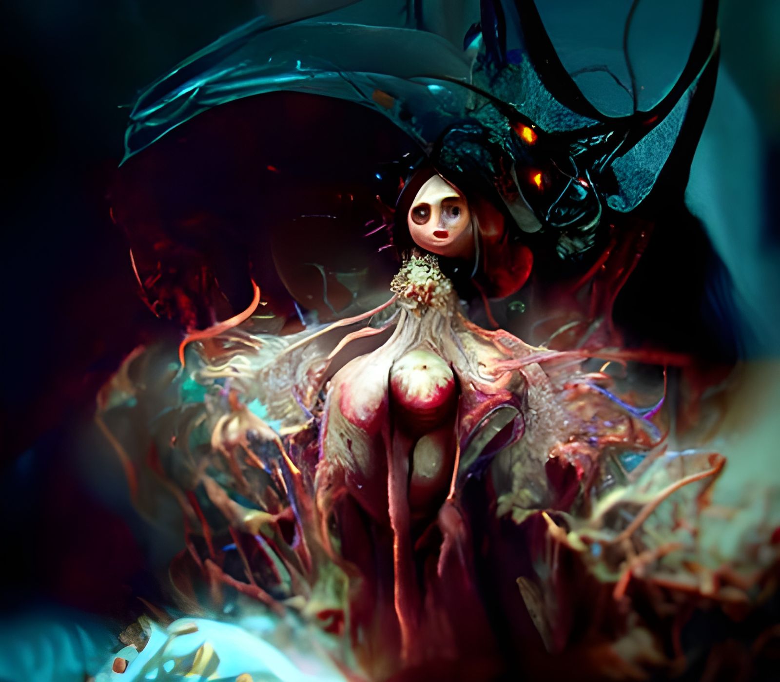 Beautiful Demon Witch Portrait in German Expressionism Style