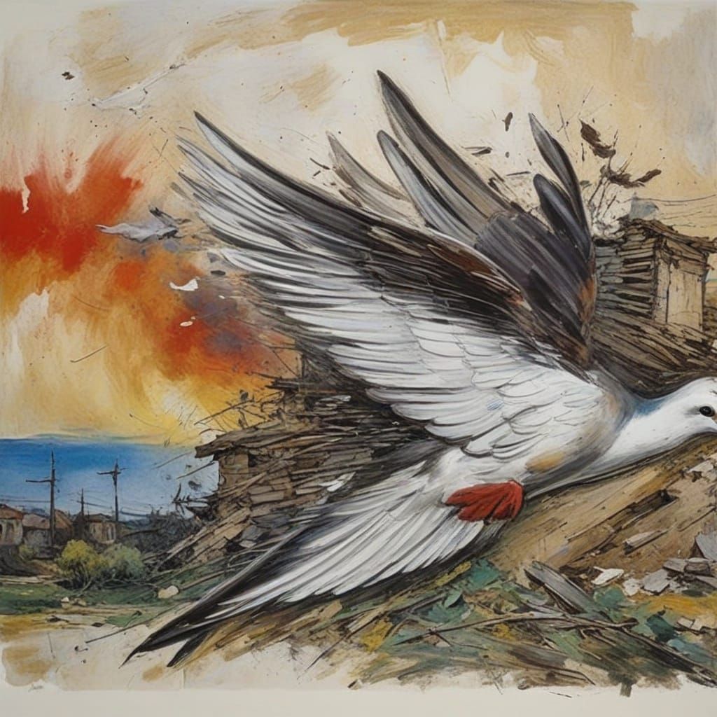 Fleeing Dove of peace over Gxzx
