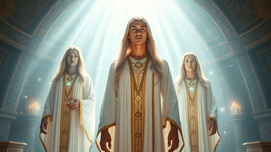 Radiant Light Beings in a Bioluminescent Chamber