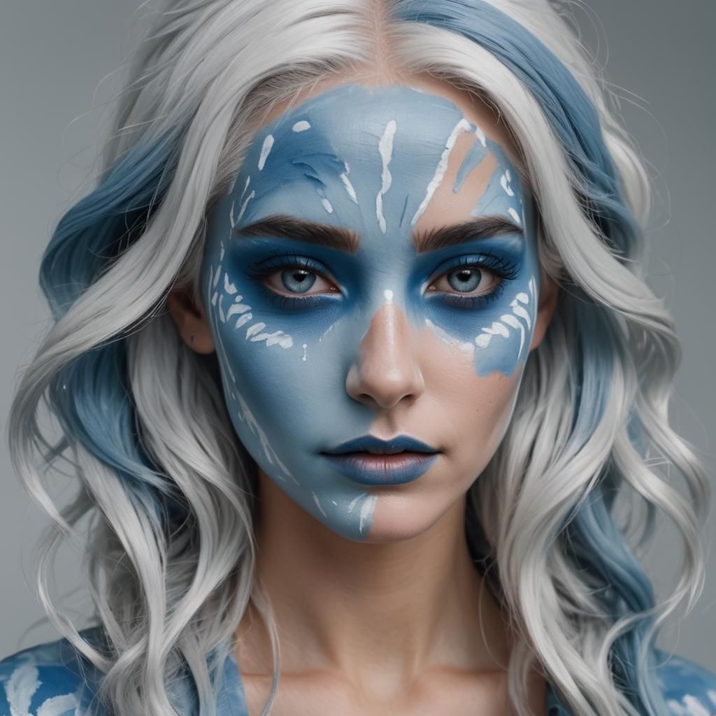 Hyperrealistic Blue Body Painting of a Woman