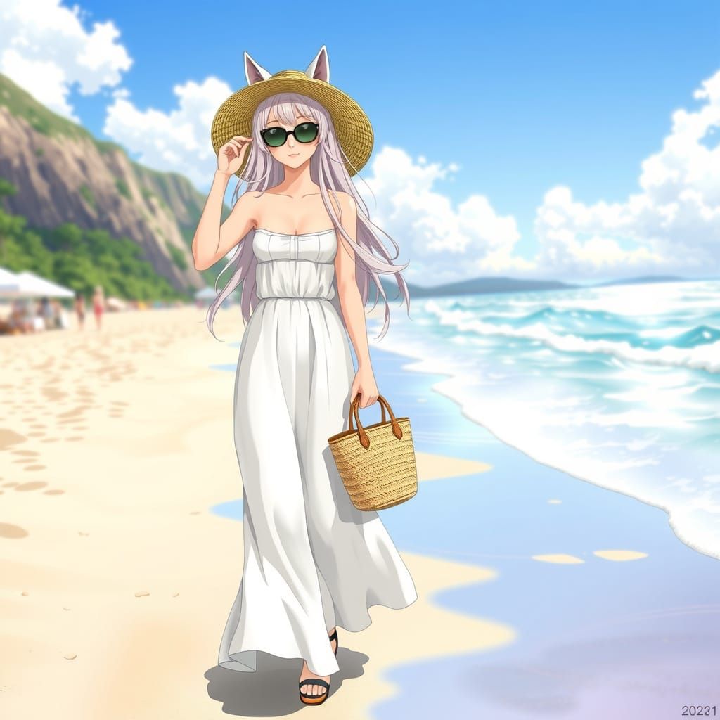 Serene Beach Stroll in Japanese Style