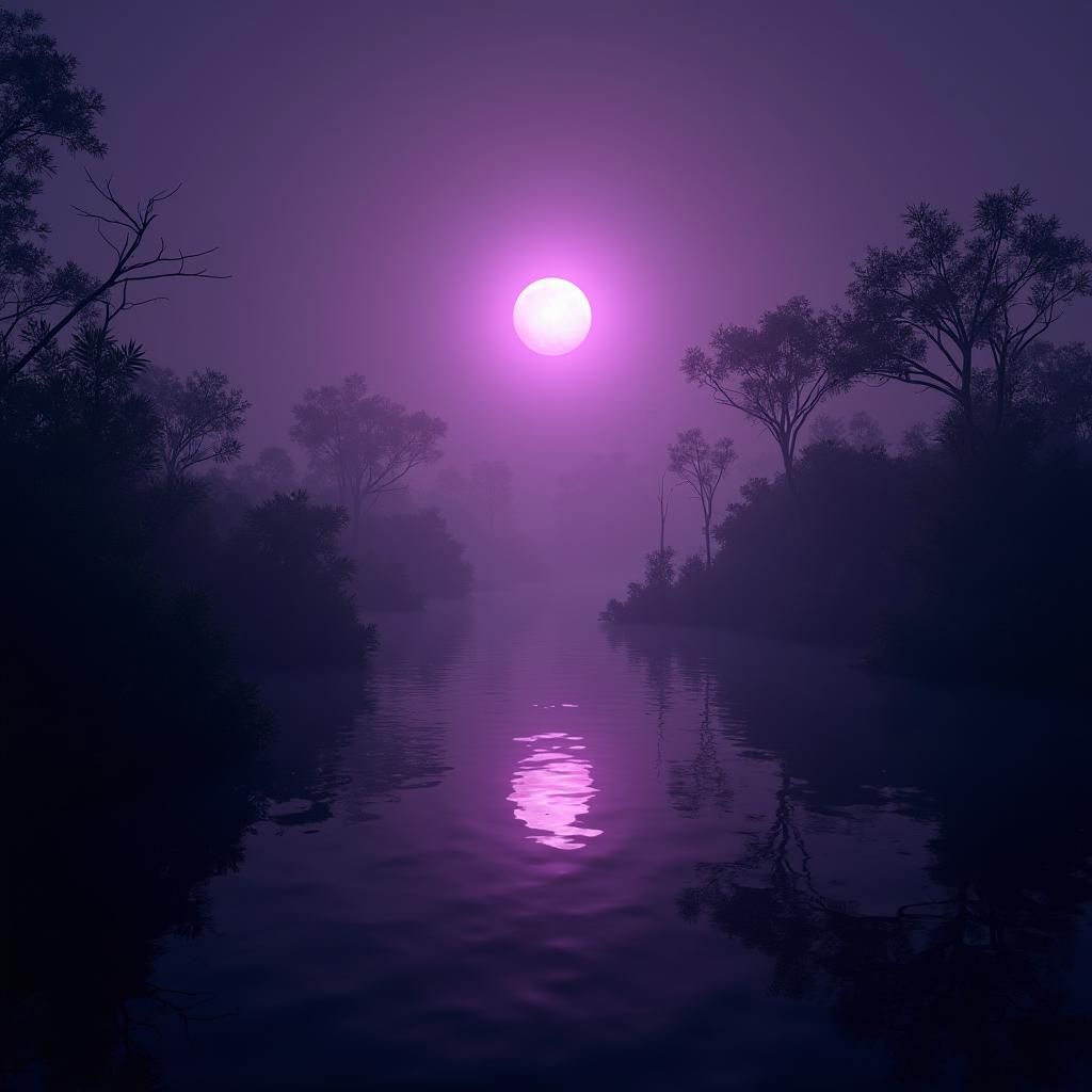 Mystical Everglades Mangroves Under Purple Moonlight