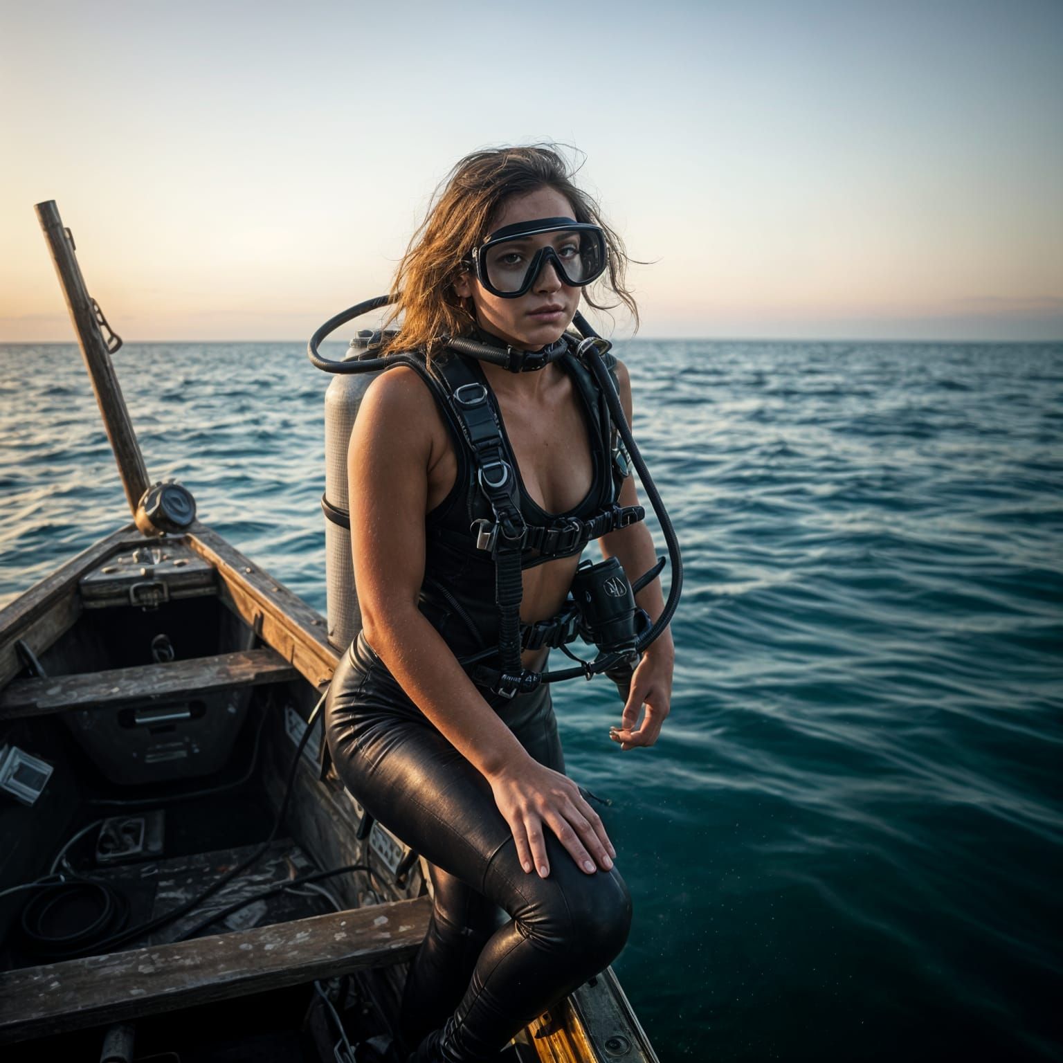 Caravaggio oil painting of a scuba diver