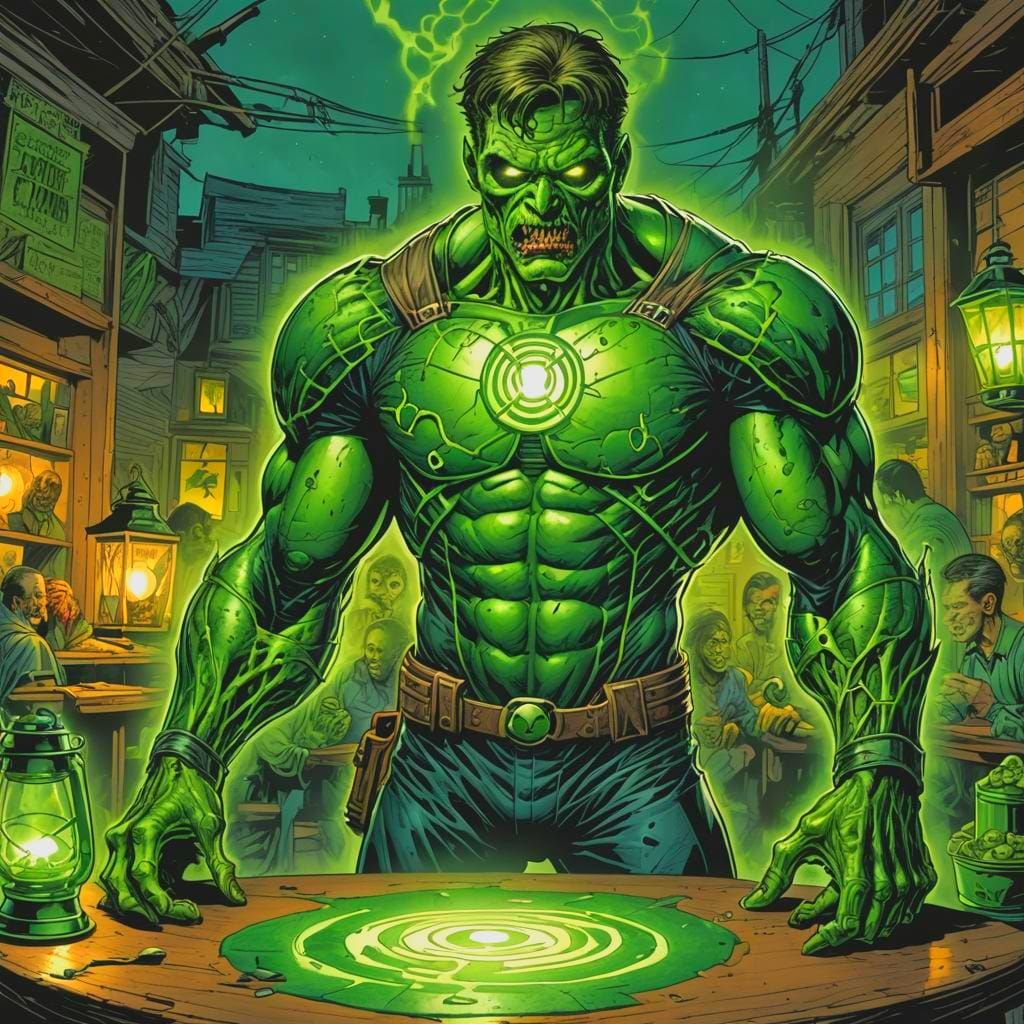 Zombie Superhero with Green Lantern Comic Art