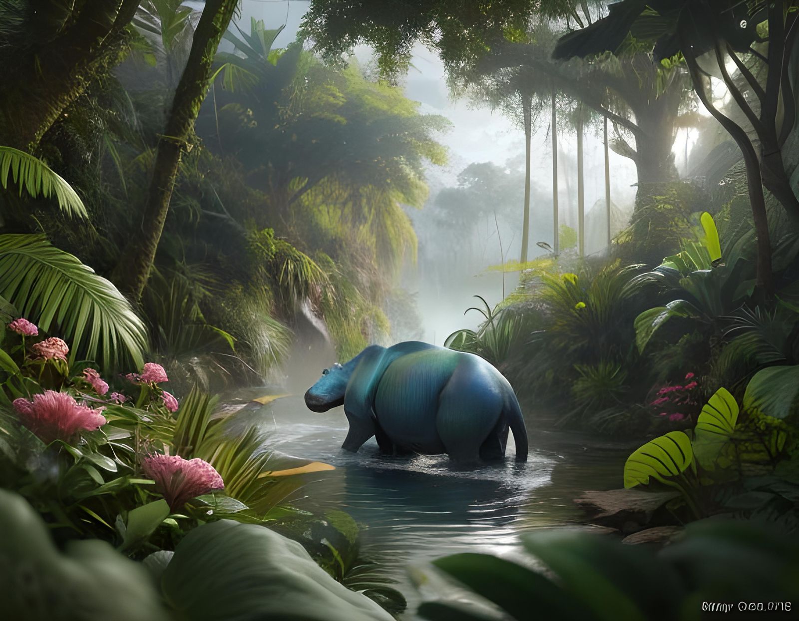 Fantastical Baby Pygmy Hippopotamus Matte Painting