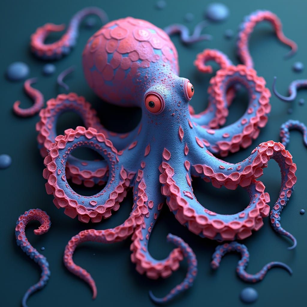 Vibrant Fantasy Landscape: A Majestic Octopus in a World of....