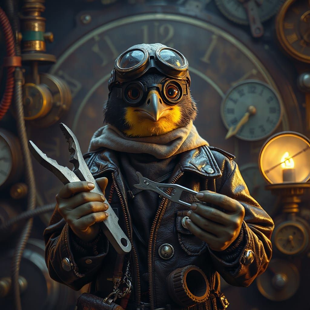 Robin Mechanic in Dieselpunk Style with Clockwork Details