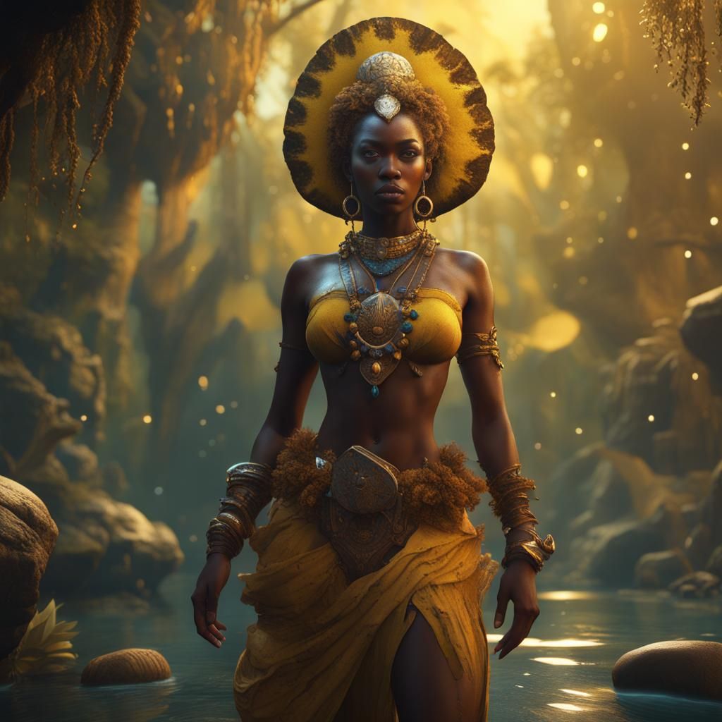 Oshun: Detailed Matte Painting in Deep Color