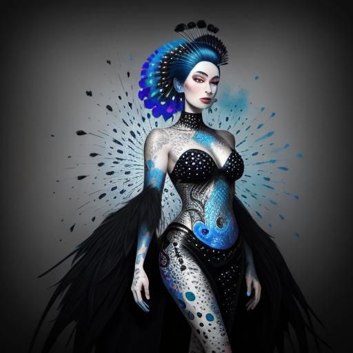 Peacock Woman: Graffiti Art with Polychromatic Details