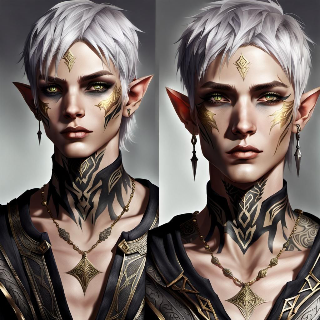 Androgynous Elf Assassin with Silver Hair and Gold Eyes