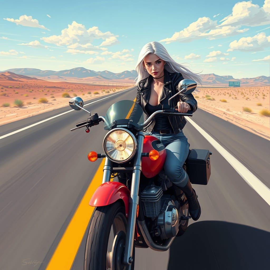 Futuristic Biker Girl in Leather Jacket