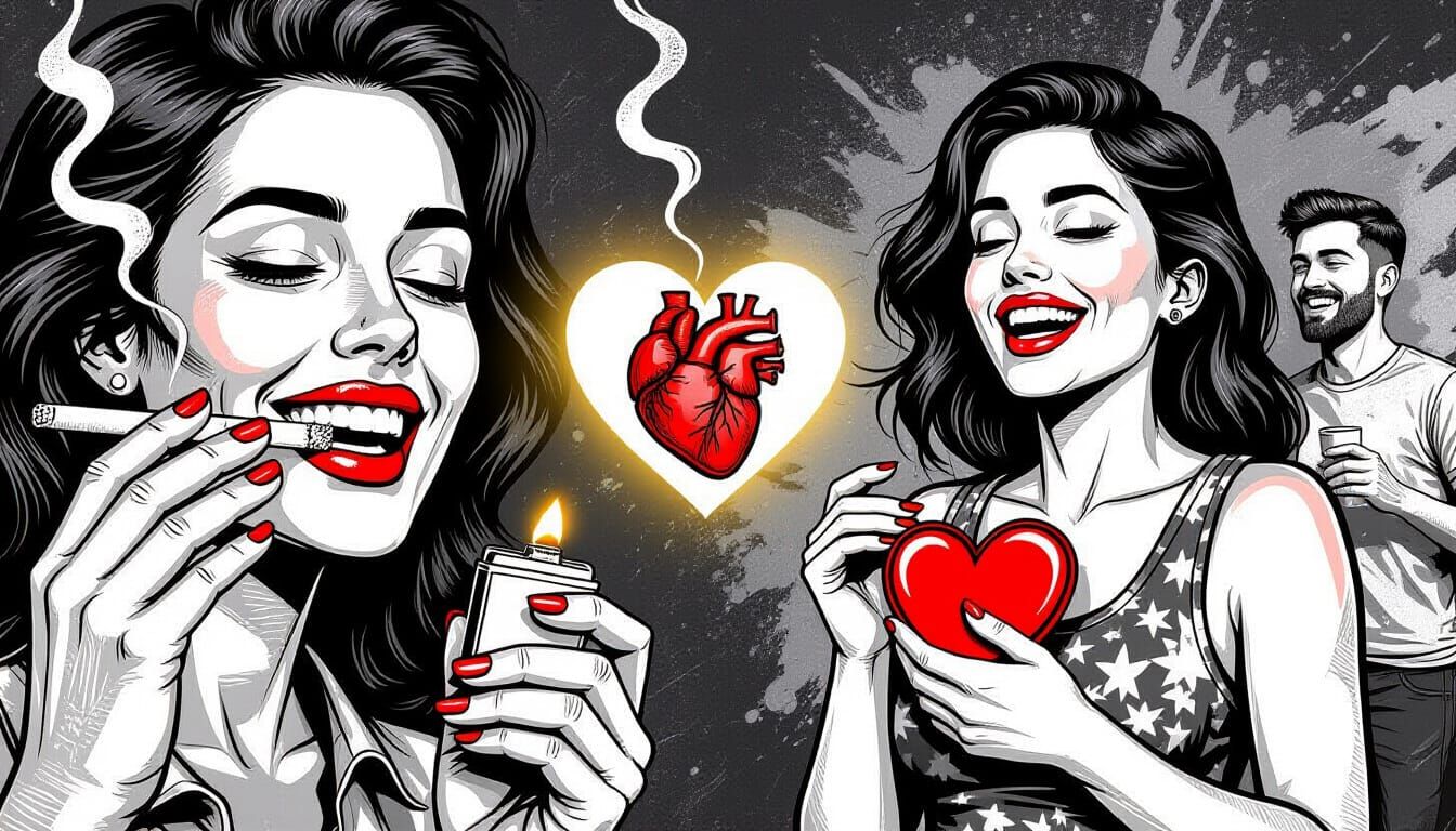 Black and White Graffiti Art of Woman's Journey After Quitti...