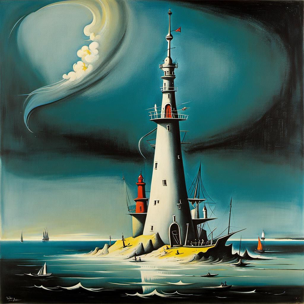 Surreal Lighthouse Seascape in Abstract Style