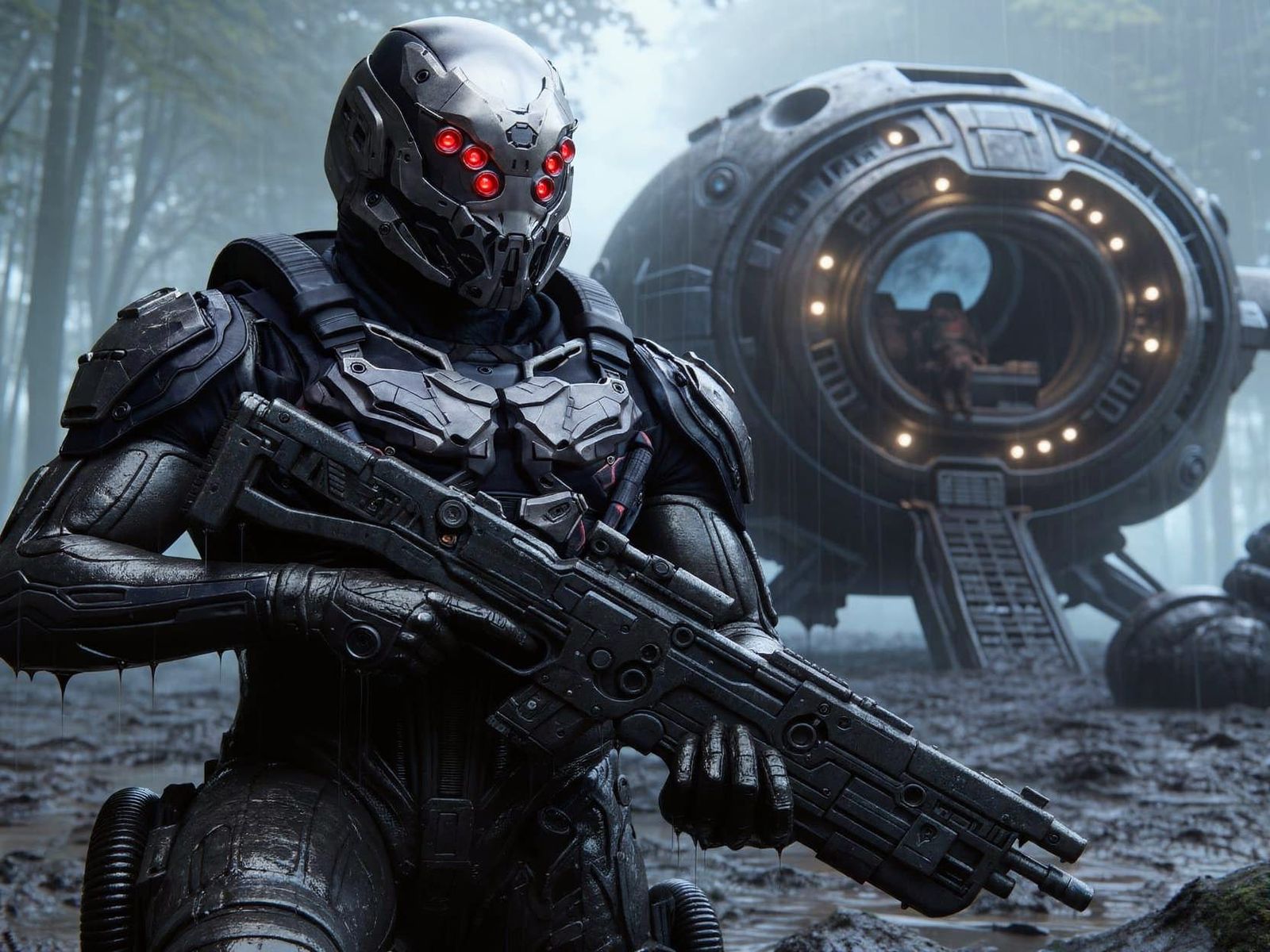 Soldier in Black Composite Armor in Jungle