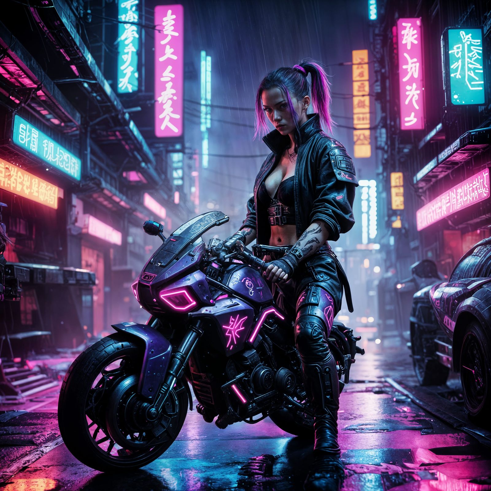 Cyberpunk Samurai with Tech Tattoos