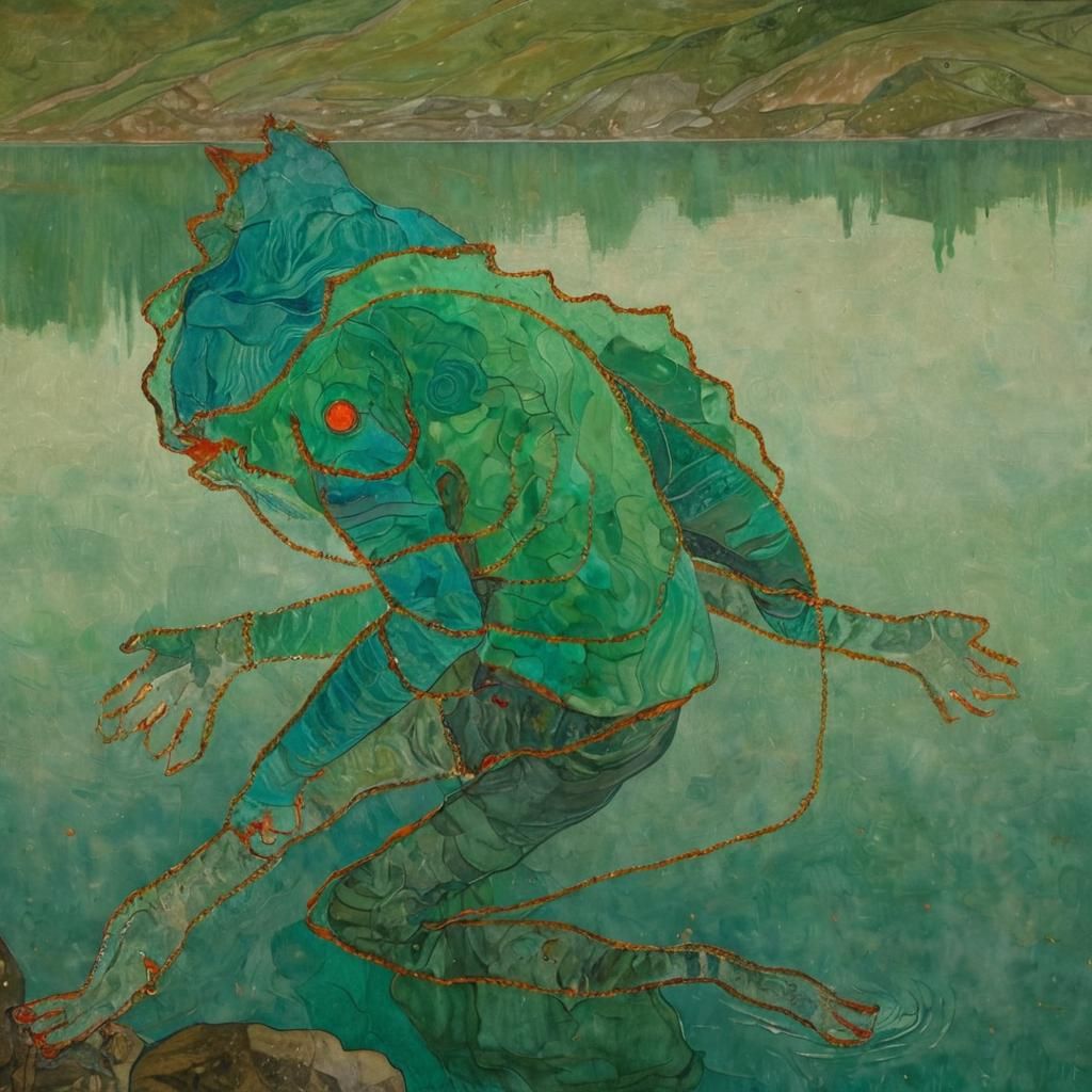Fishman at Shimmering Lake in Fauvist Style