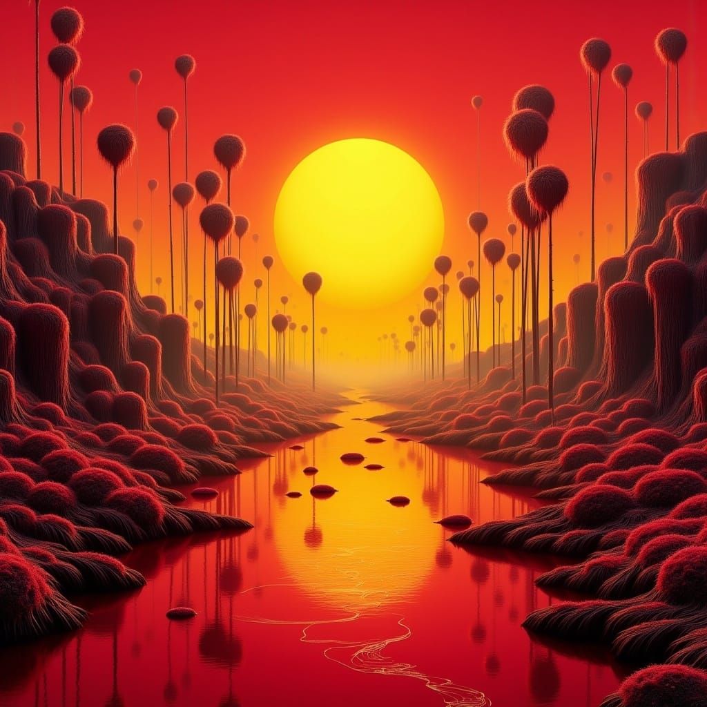 Abstract Alien Landscape with Geometric Shapes