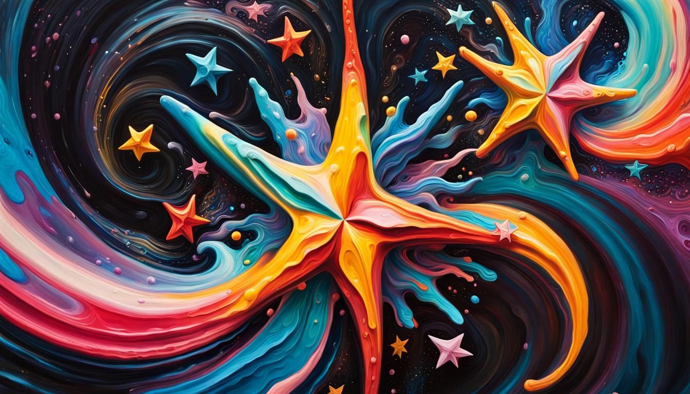 Vivid Stars Connected in Impasto Oil Paint Style