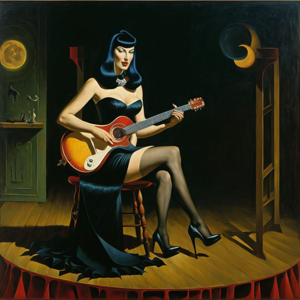 Dark Surreal Goth Guitarist in Oil Painting Style