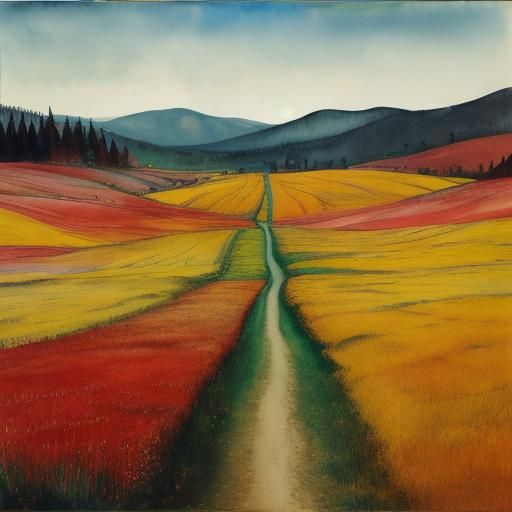 absurdist landscape watercolor