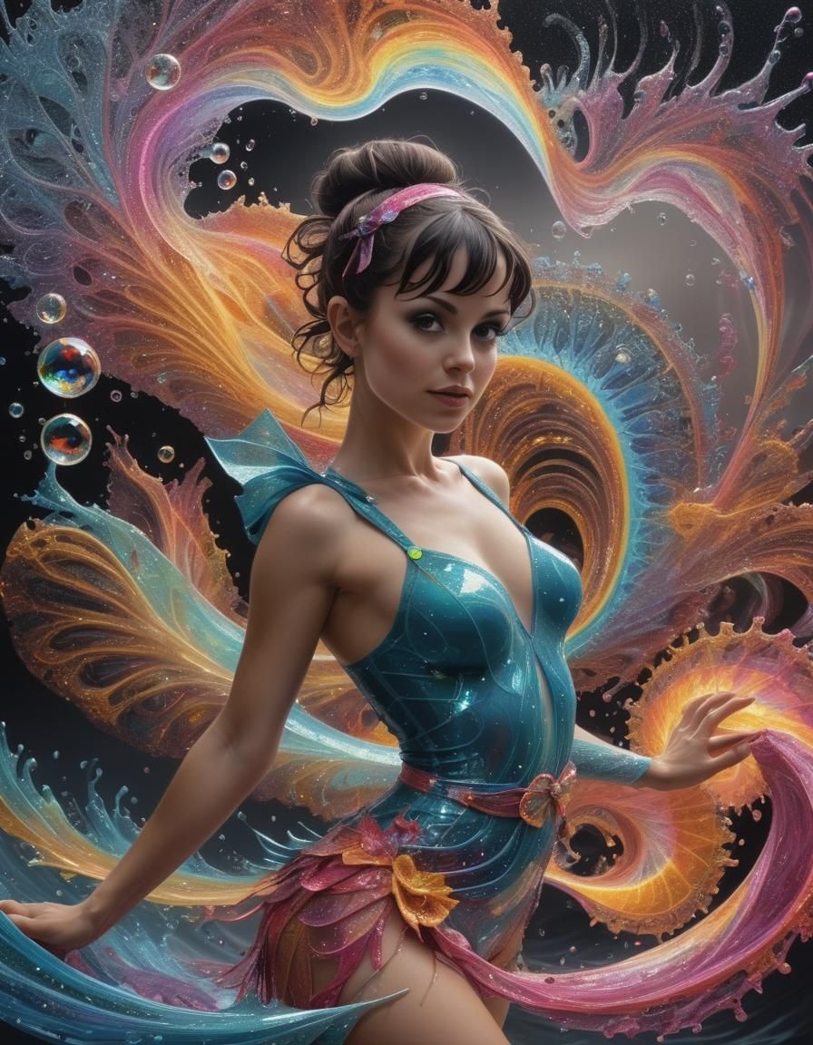 Brunette Pixie Dancer in Transparent Math Art Style