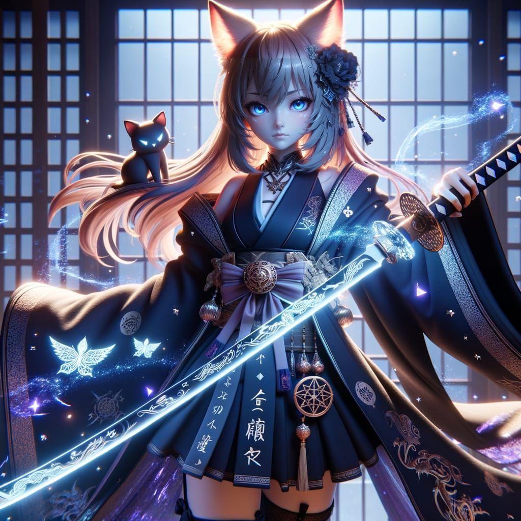 Anime-Inspired Warrior with Magical Katana in Mystic Japanes...