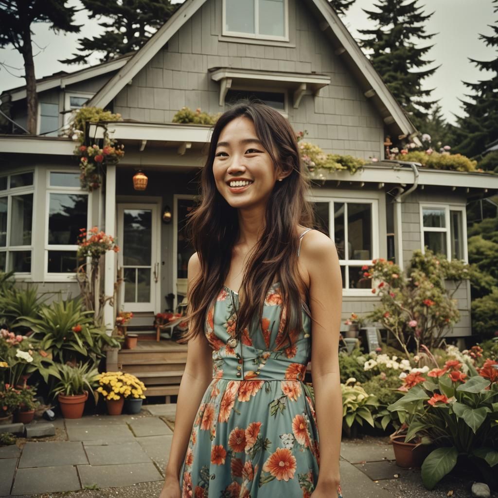 Korean Woman at Modern Beach House
