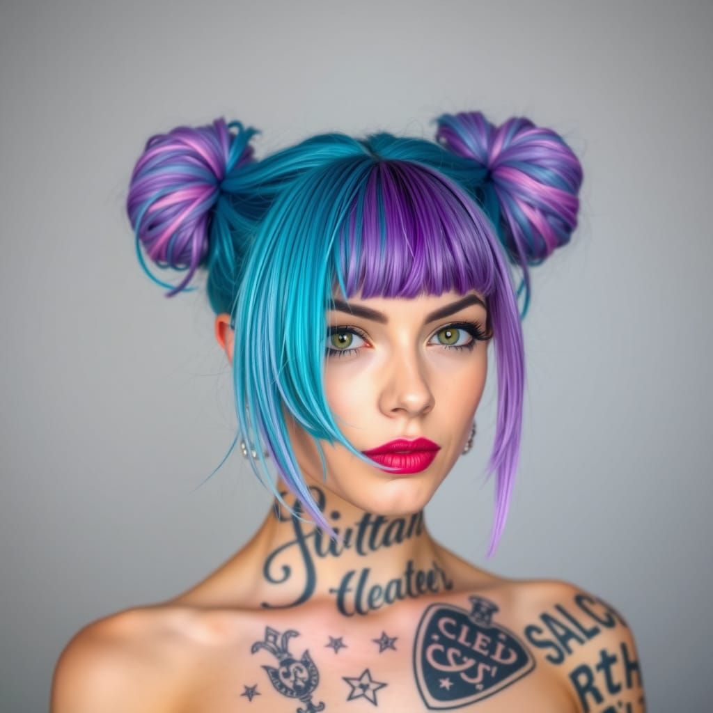 Cyberpunk Punk Woman with Vibrant Hair and Tattoos