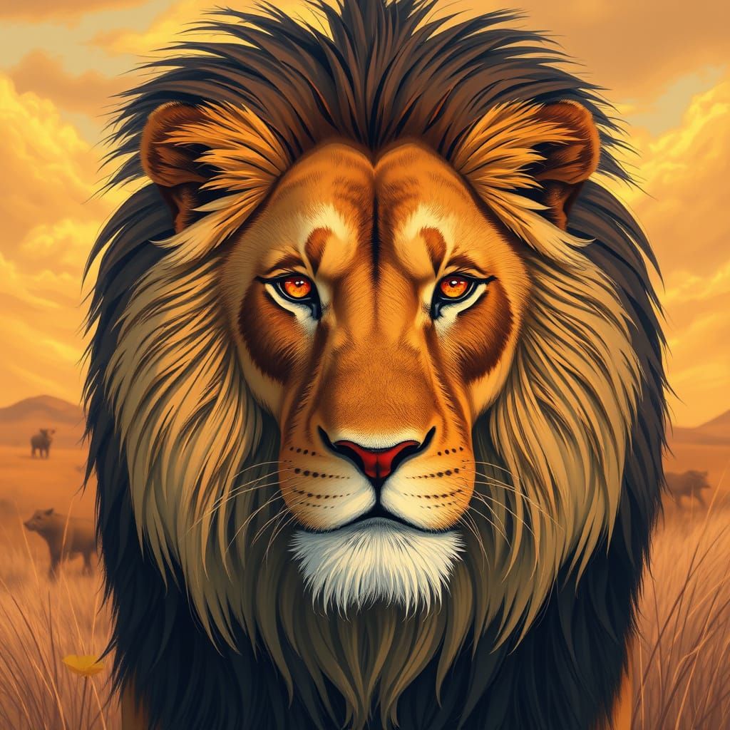 Majestic Lion on the Savannah in Vibrant Style