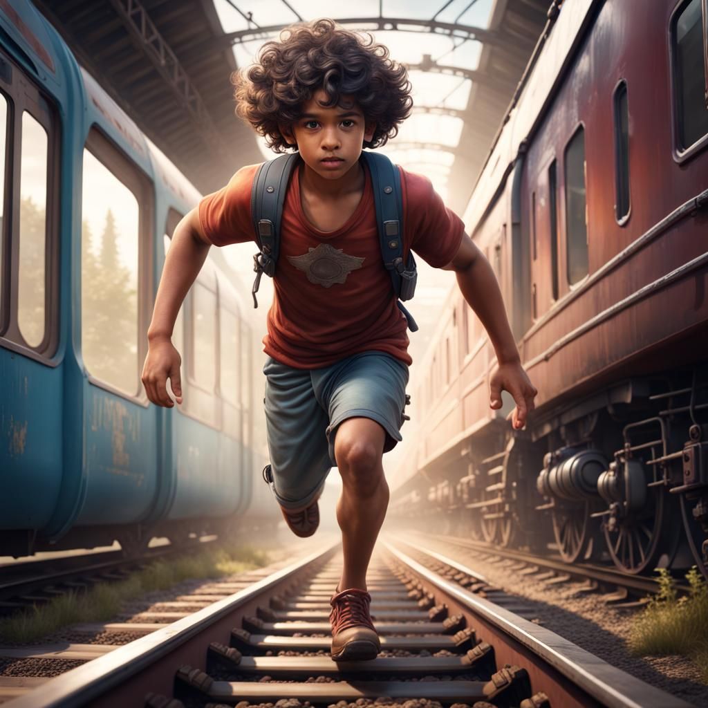 Boy with Super Speed Running on Train Tracks