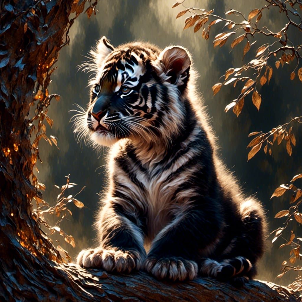 Melanistic tiger cub