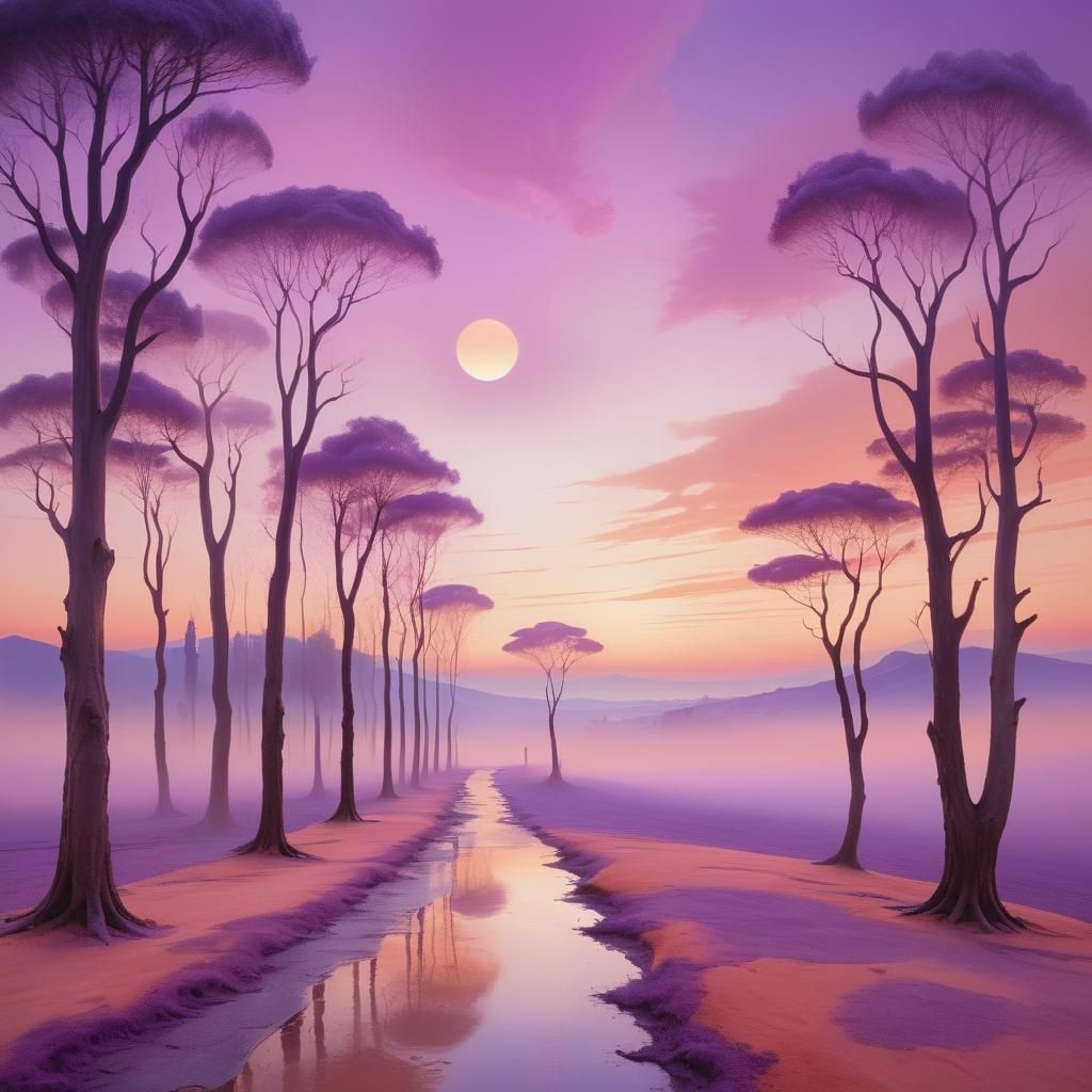 Surreal Dreamscape: Endless Path in Pastel Colors