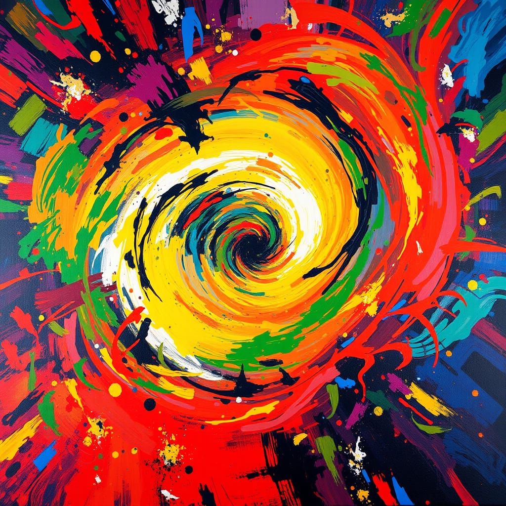 Vibrant Abstract Expressionist Vortex of Color and Power