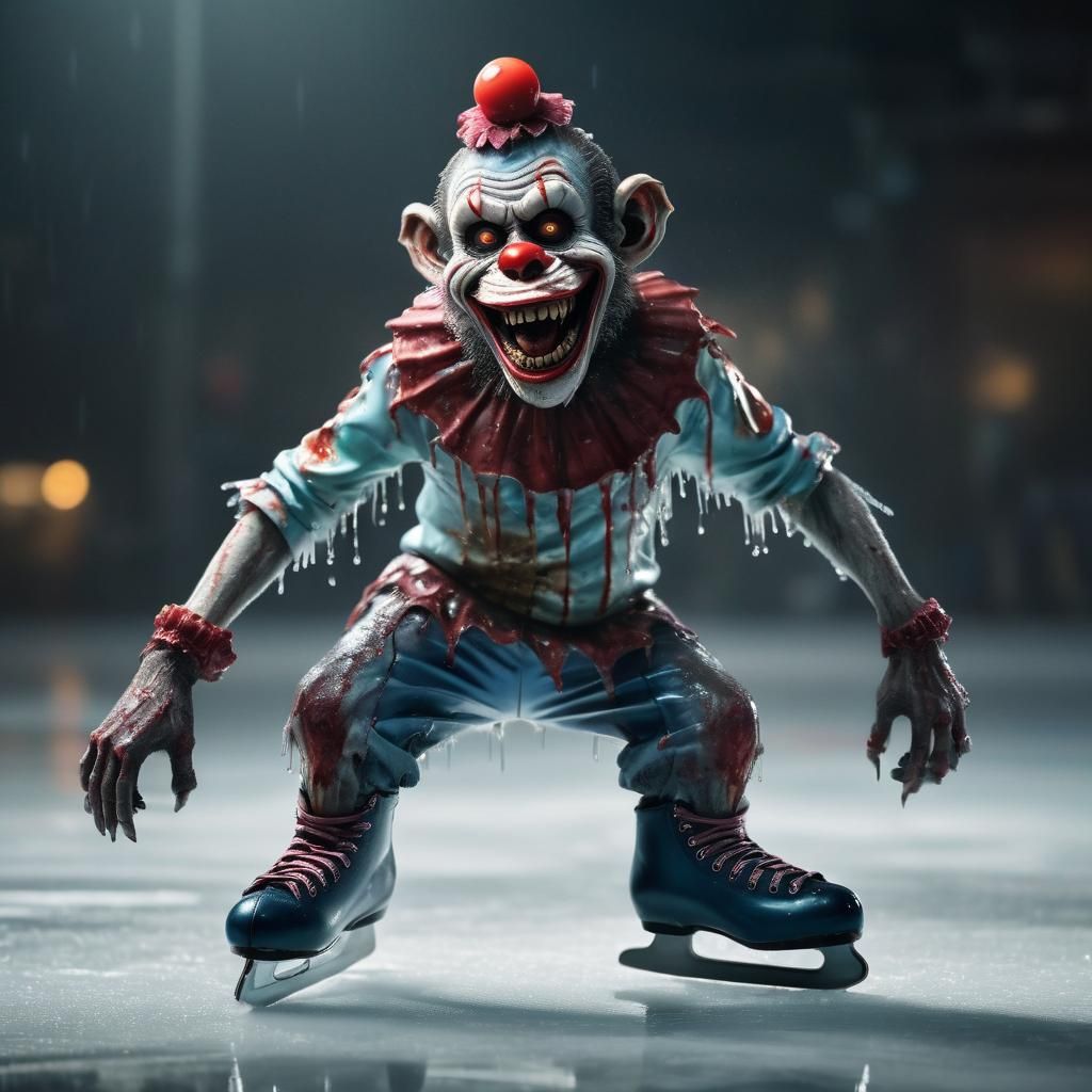 Zombie Clown Monkey Figure Skater on Ice