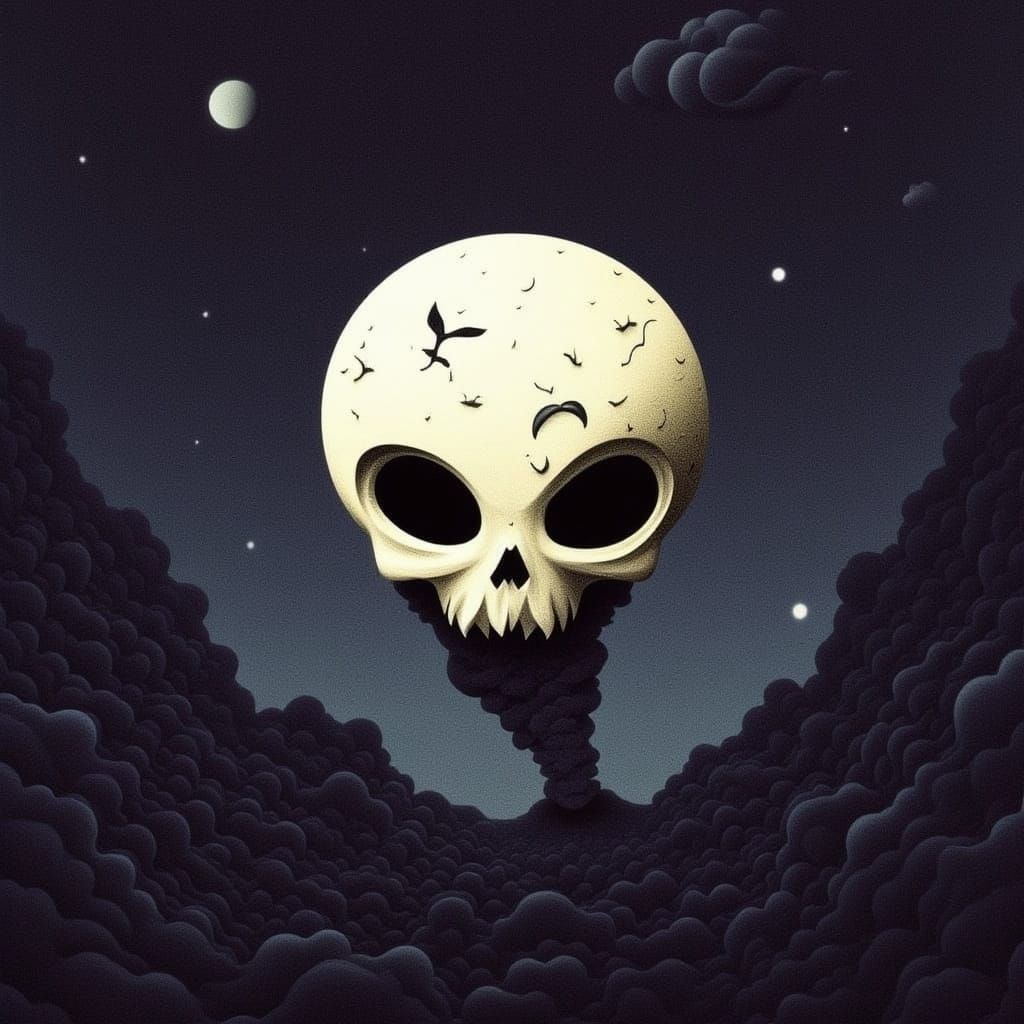 Stylized Floating Skull with Floral Elements