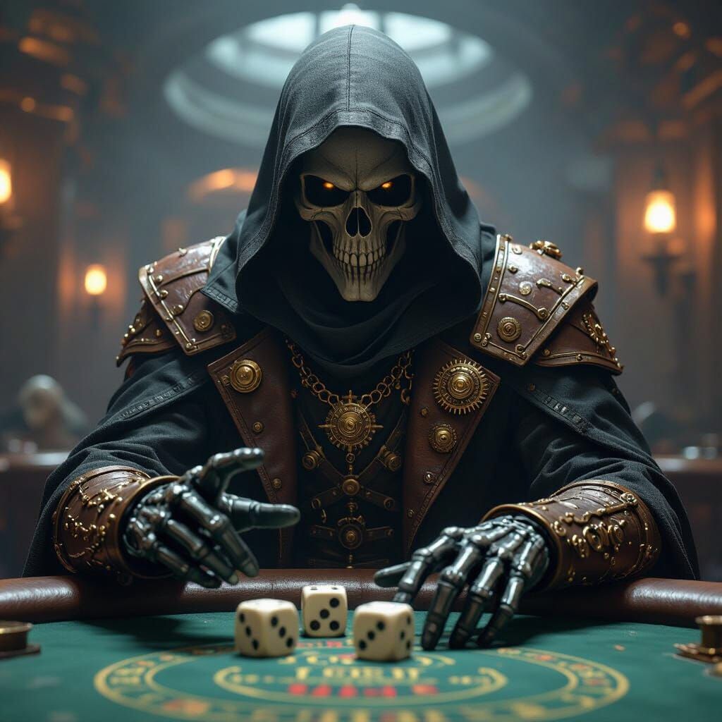 Grim Reaper Plays Craps in Steampunk Casino
