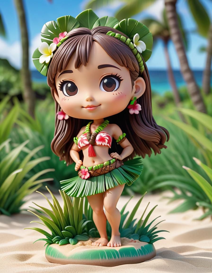 Adorable Hula Doll Bobblehead Figurine in CGI Style