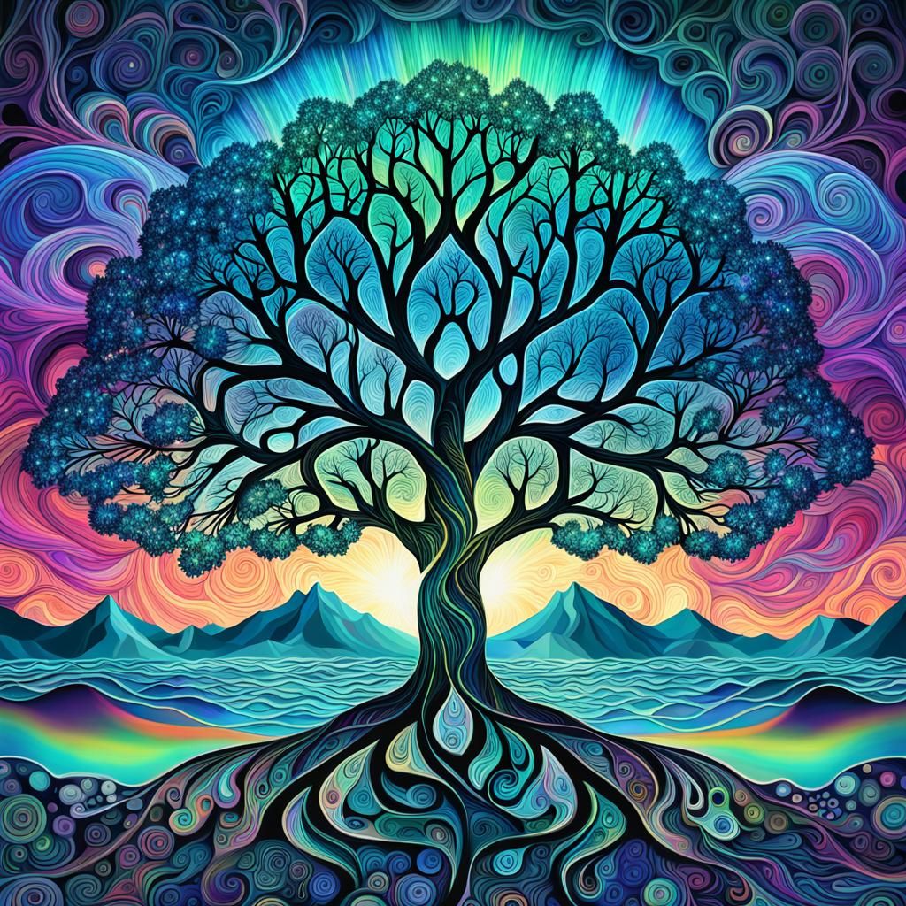Abstract Tree of Life with Northern Lights