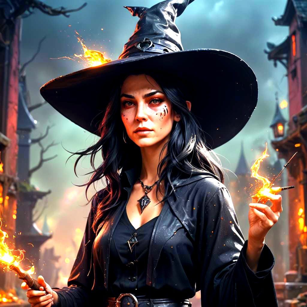 Detailed Witch with Magic Wand in Unreal Engine