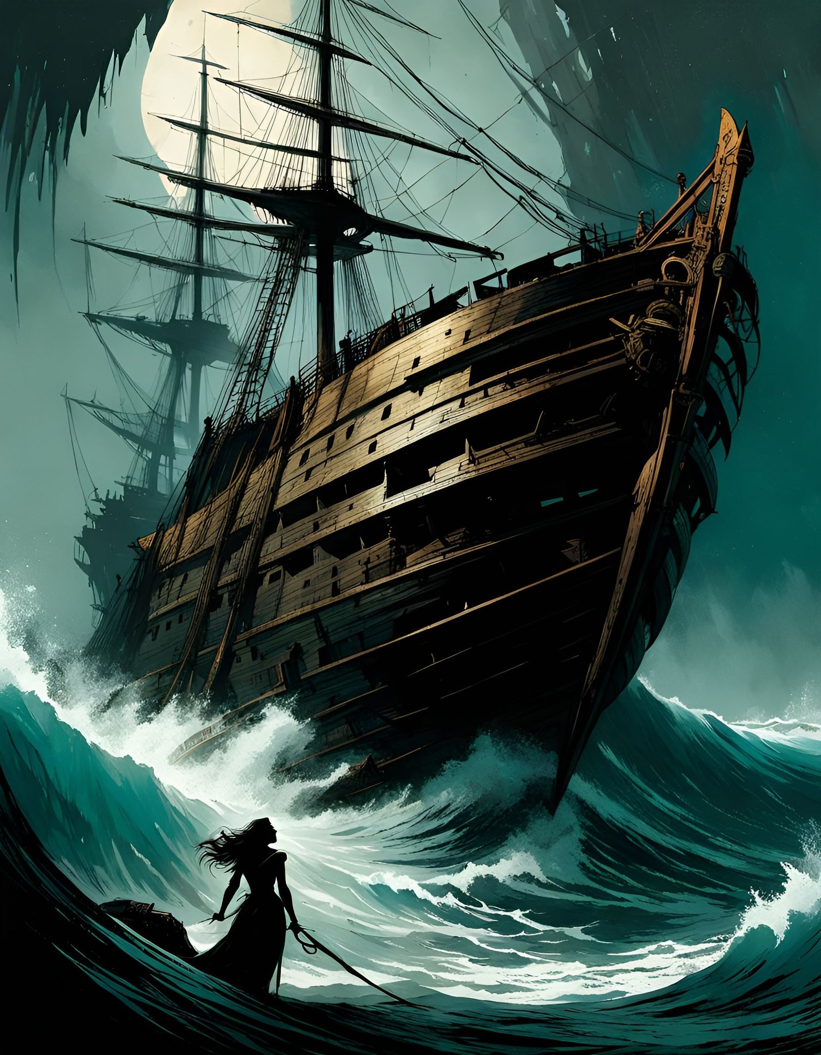 Shipwreck Mermaid in Gustave Doré and Russ Mills Style